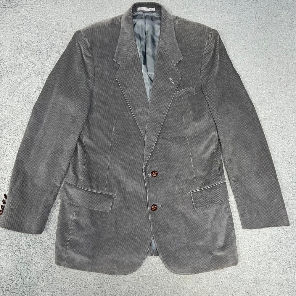VTG Christopher Hayes Corduroy Blazer Men's Sz 42R Gray Sport Coat‎ Made Japan